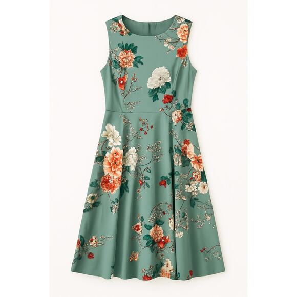 Grace Karin Women's XL Sleeveless Floral Fit and Flare Dress Teal Multicolor - Picture 4 of 8